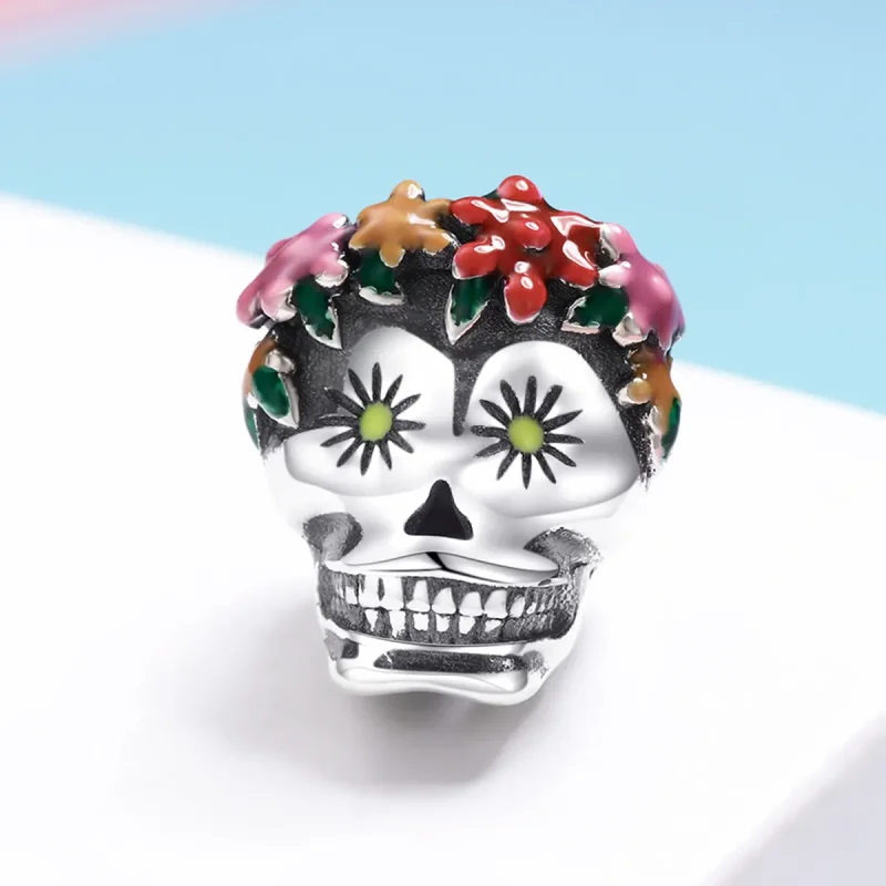 (bilde for) Pandora Style Silver Sugar Skull Charm - SCC888 - Vis 2