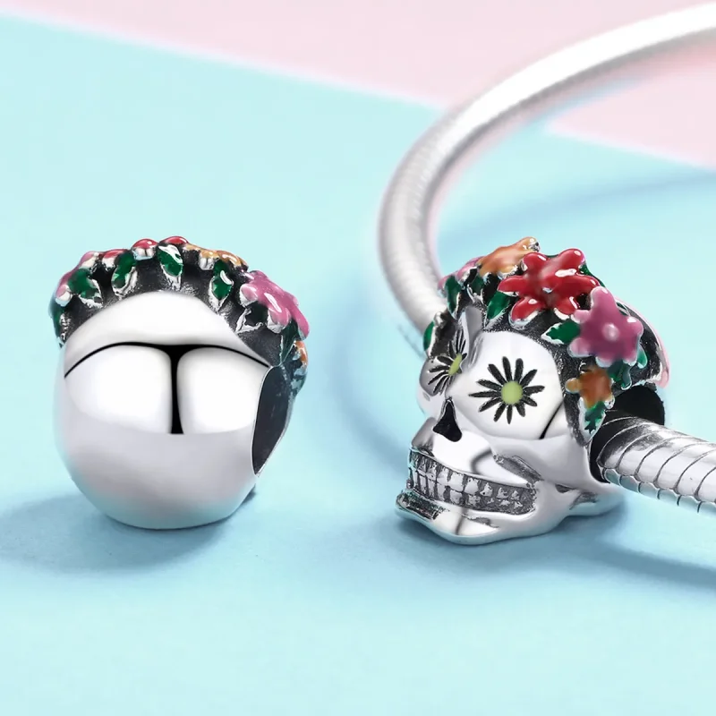 (bilde for) Pandora Style Silver Sugar Skull Charm - SCC888 - Vis 3