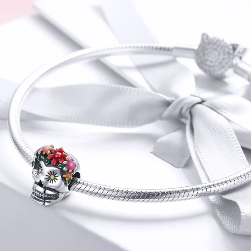 (bilde for) Pandora Style Silver Sugar Skull Charm - SCC888 - Vis 4