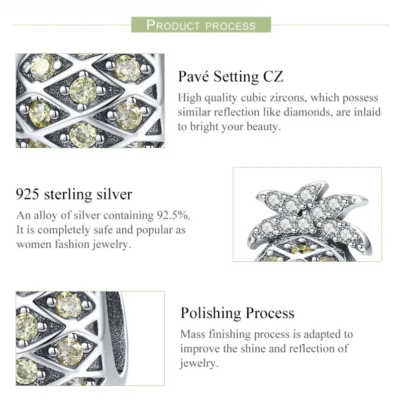 (bilde for) Pandora Style Silver Summer Pineapple Charm - SCC936 - Vis 7