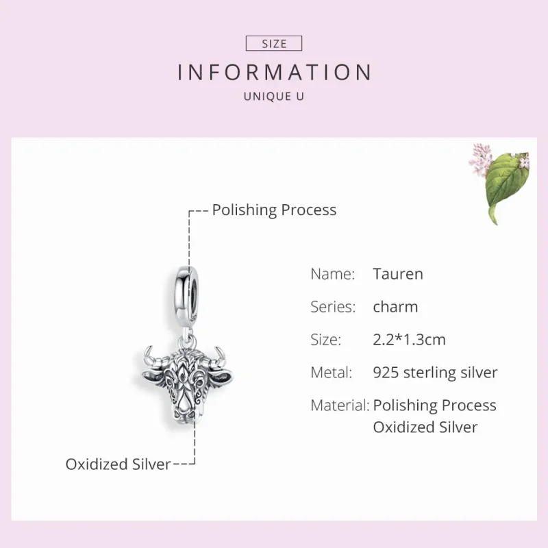(bilde for) Pandora Style Silver Tauren Dangle Charm - SCC1316 - Vis 3