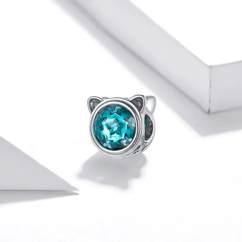 (bilde for) Pandora Style Silver Teal Cat Charm - SCC1800 - Vis 2