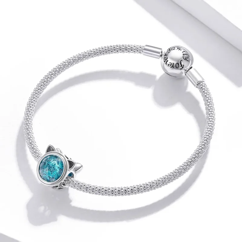 (bilde for) Pandora Style Silver Teal Cat Charm - SCC1800 - Vis 3