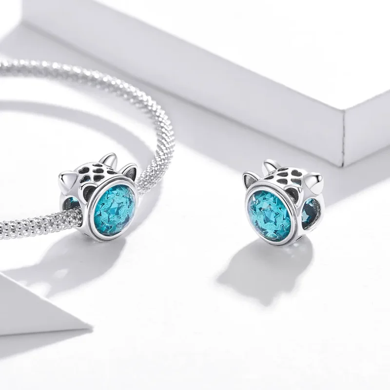 (bilde for) Pandora Style Silver Teal Cat Charm - SCC1800 - Vis 4