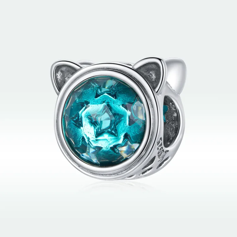 (bilde for) Pandora Style Silver Teal Cat Charm - SCC1800 - Vis 5