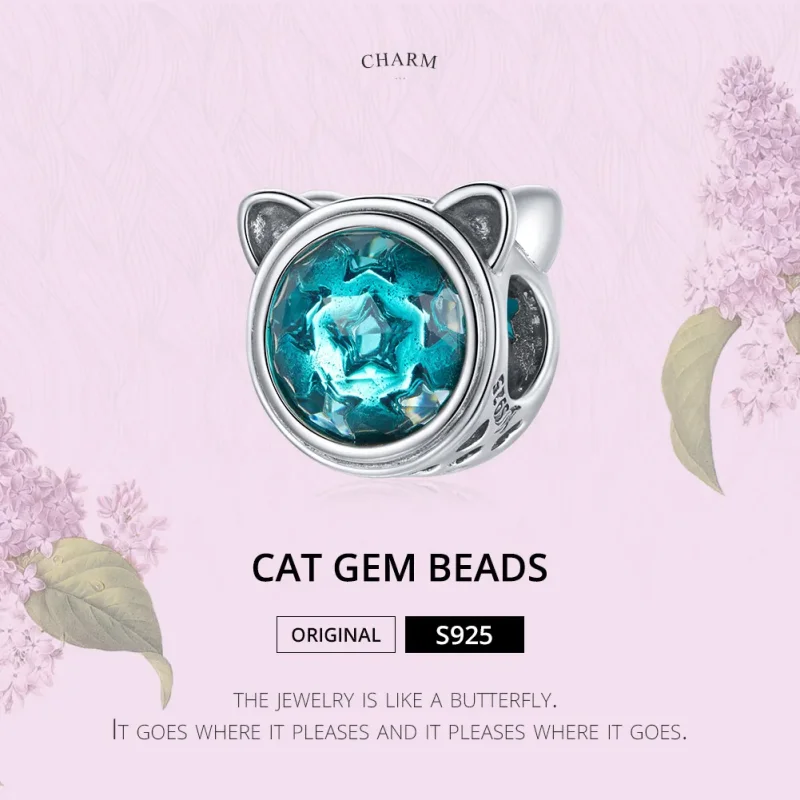 (bilde for) Pandora Style Silver Teal Cat Charm - SCC1800 - Vis 6