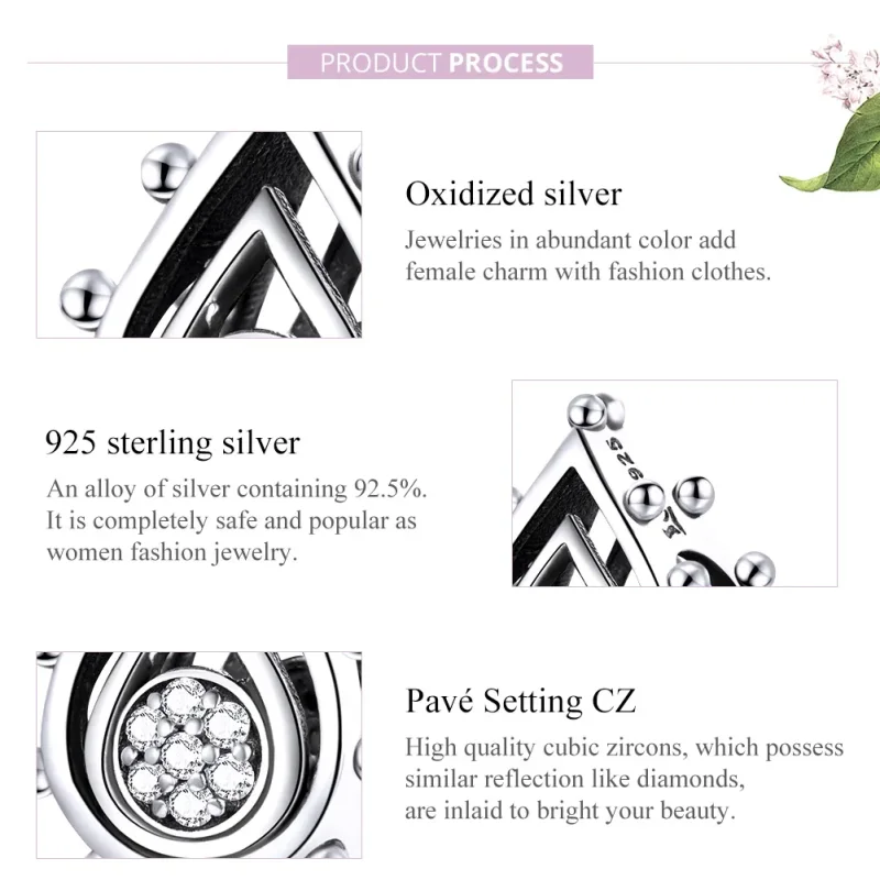 (bilde for) Pandora Style Silver Teardrop Charm - SCC1723 - Vis 8