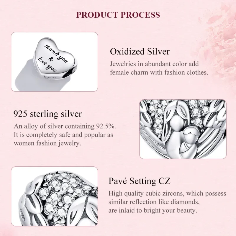 (bilde for) Pandora Style Silver Thank you & Love you Charm - SCC1462 - Vis 7