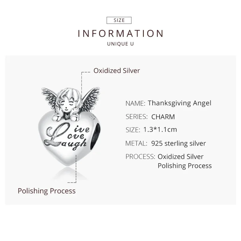 (bilde for) Pandora Style Silver Thanksgiving Angel Charm - SCC1633 - Vis 8