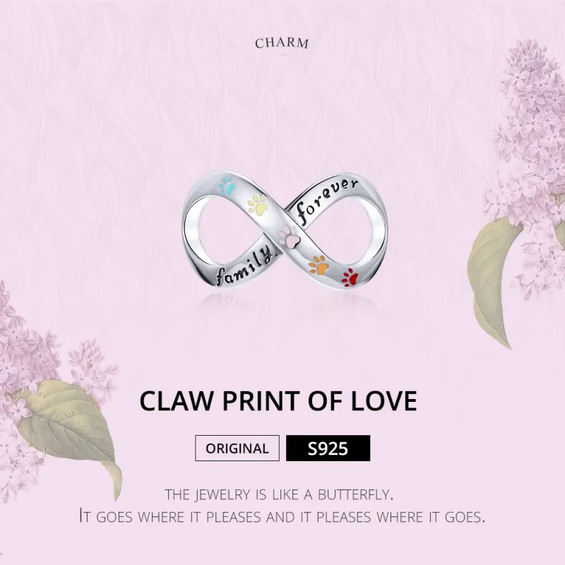 (bilde for) Pandora Style Silver The Paw Print of Love Charm - SCC1849 - Vis 7