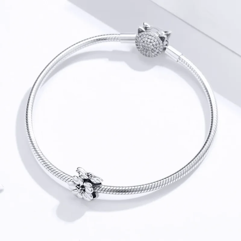 (bilde for) Pandora Style Silver Three Flowers Charm - SCC1486 - Vis 3