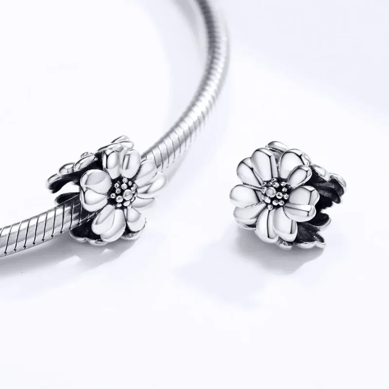 (bilde for) Pandora Style Silver Three Flowers Charm - SCC1486 - Vis 4
