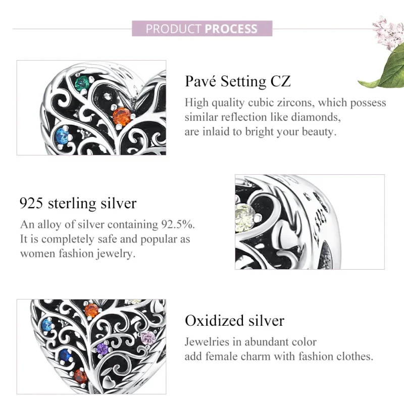 (bilde for) Pandora Style Silver Tree of Life Charm - SCC1608 - Vis 8