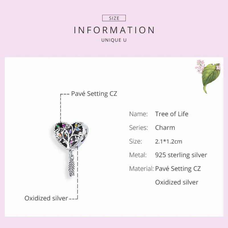 (bilde for) Pandora Style Silver Tree of Life Charm - SCC1768 - Vis 7