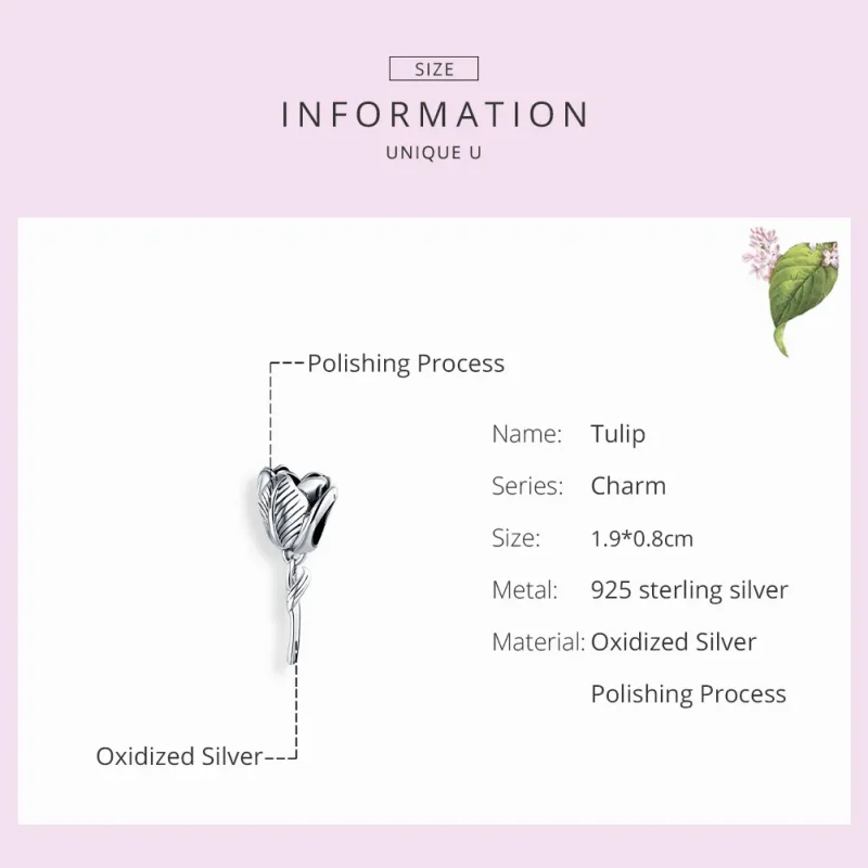 (bilde for) Pandora Style Silver Tulip Charm - SCC1514 - Vis 7