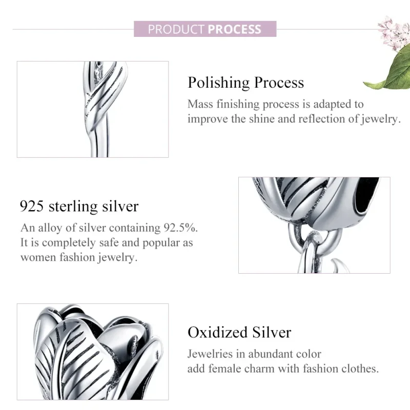 (bilde for) Pandora Style Silver Tulip Charm - SCC1514 - Vis 8