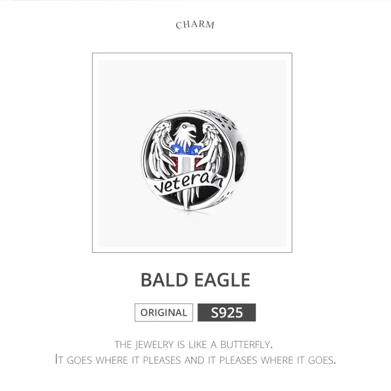 (bilde for) Pandora Style Silver Veteran Charm - SCC1885 - Vis 6