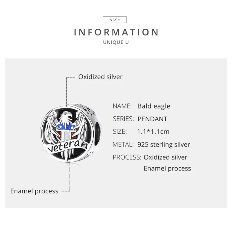 (bilde for) Pandora Style Silver Veteran Charm - SCC1885 - Vis 7
