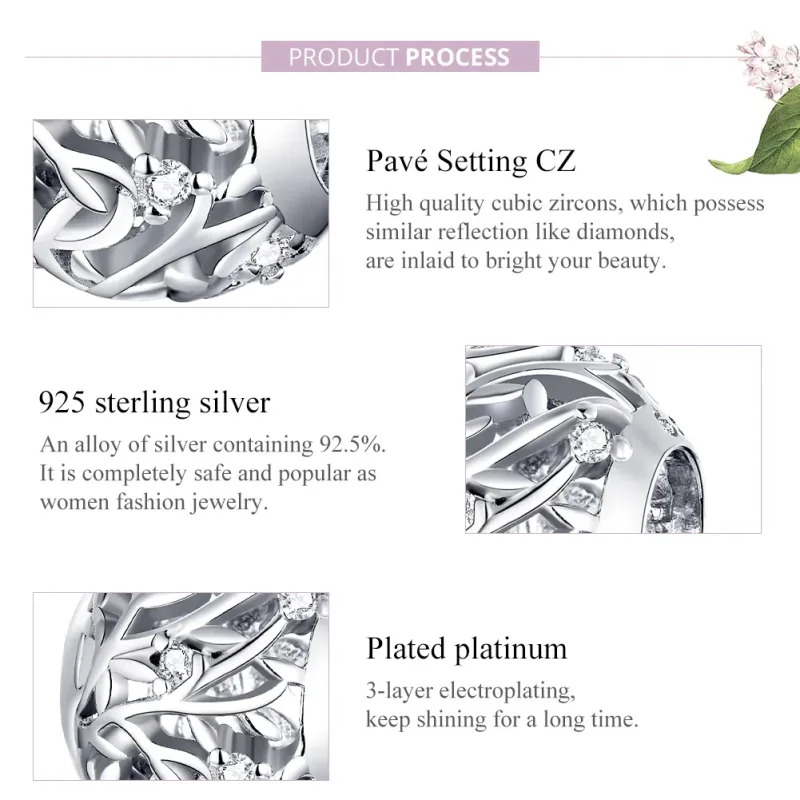 (bilde for) Pandora Style Silver Vine Charm - BSC256 - Vis 8