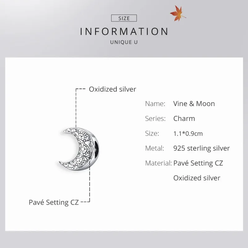 (bilde for) Pandora Style Silver Vine & Moon Charm - SCC1604 - Vis 6