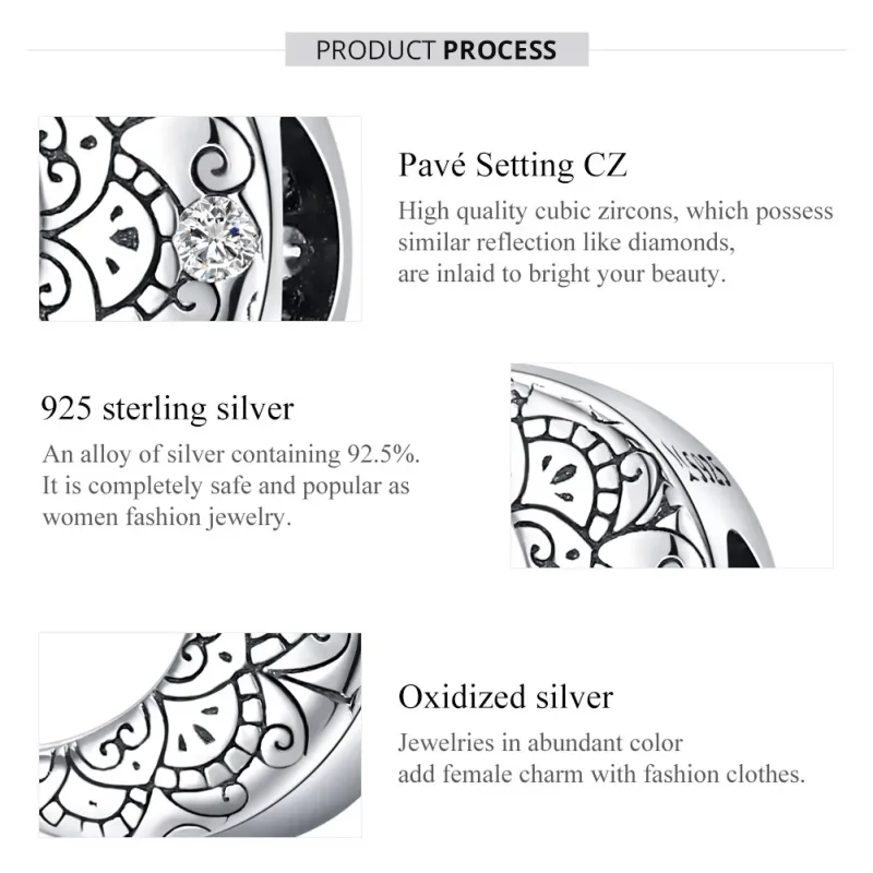 (bilde for) Pandora Style Silver Vine & Moon Charm - SCC1604 - Vis 7