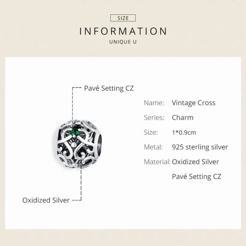 (bilde for) Pandora Style Silver Vintage Cross Charm - SCC1511 - Vis 6