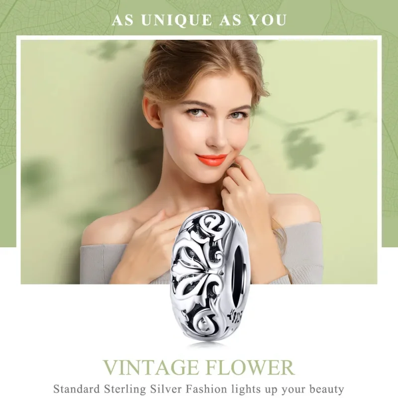 (bilde for) Pandora Style Silver Vintage Flower Spacer - SCC1139 - Vis 2