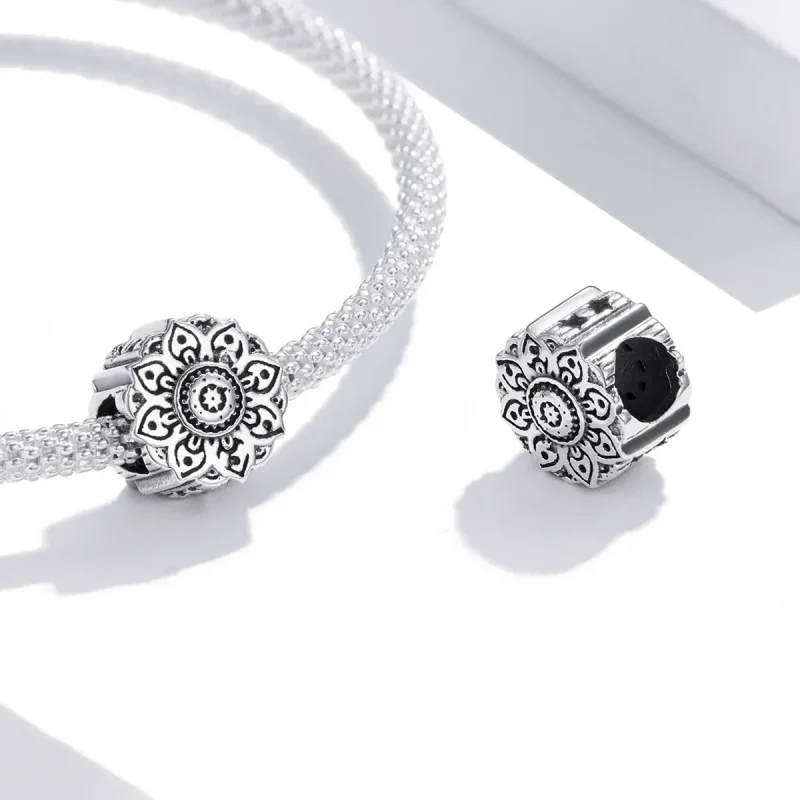 (bilde for) Pandora Style Silver Vintage Lotus Charm - SCC1823 - Vis 4
