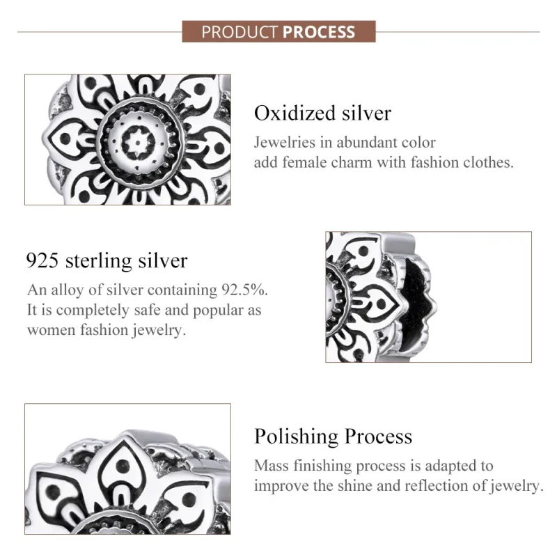 (bilde for) Pandora Style Silver Vintage Lotus Charm - SCC1823 - Vis 7