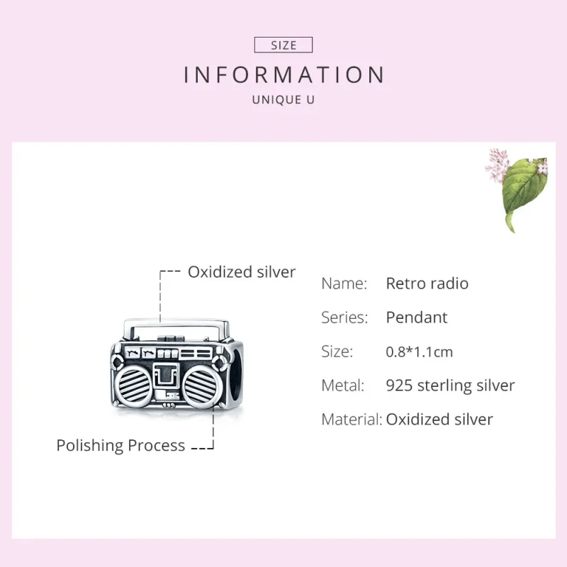 (bilde for) Pandora Style Silver Vintage Radio Charm - SCC1873 - Vis 6