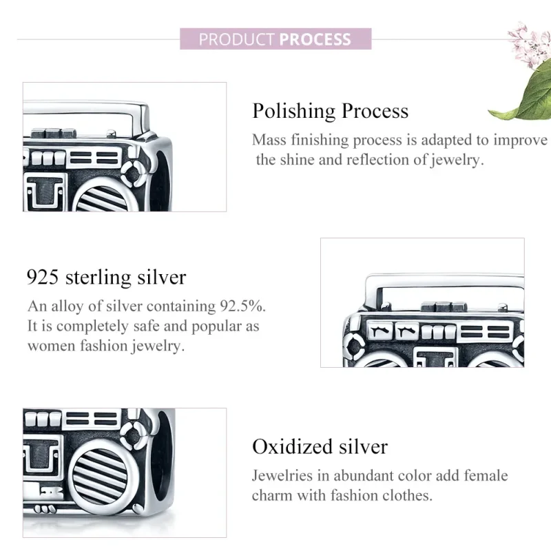 (bilde for) Pandora Style Silver Vintage Radio Charm - SCC1873 - Vis 7