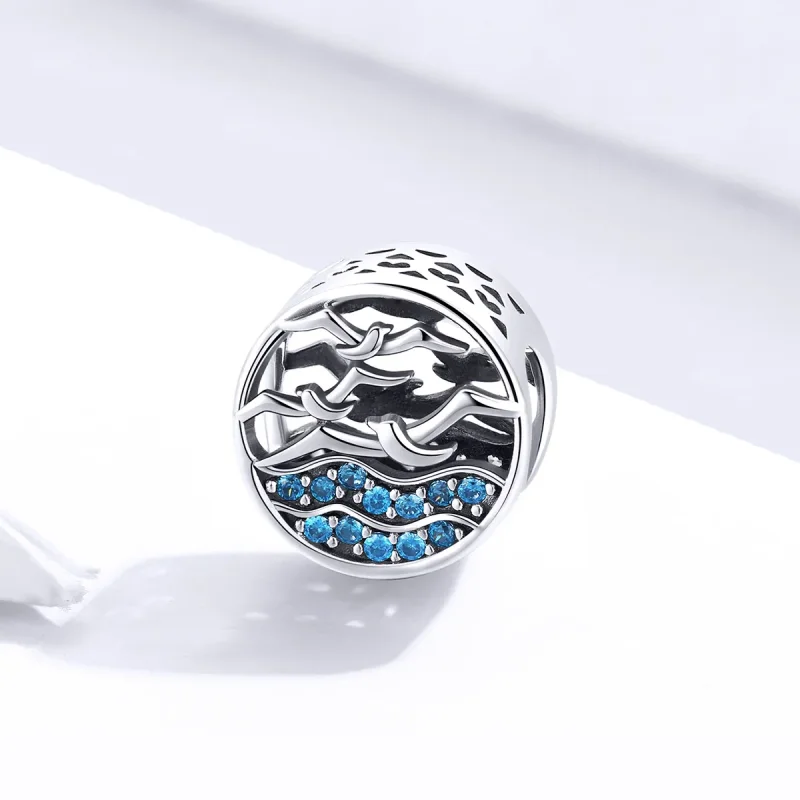 (bilde for) Pandora Style Silver Wave & Seagulls Charm - SCC1454 - Vis 2