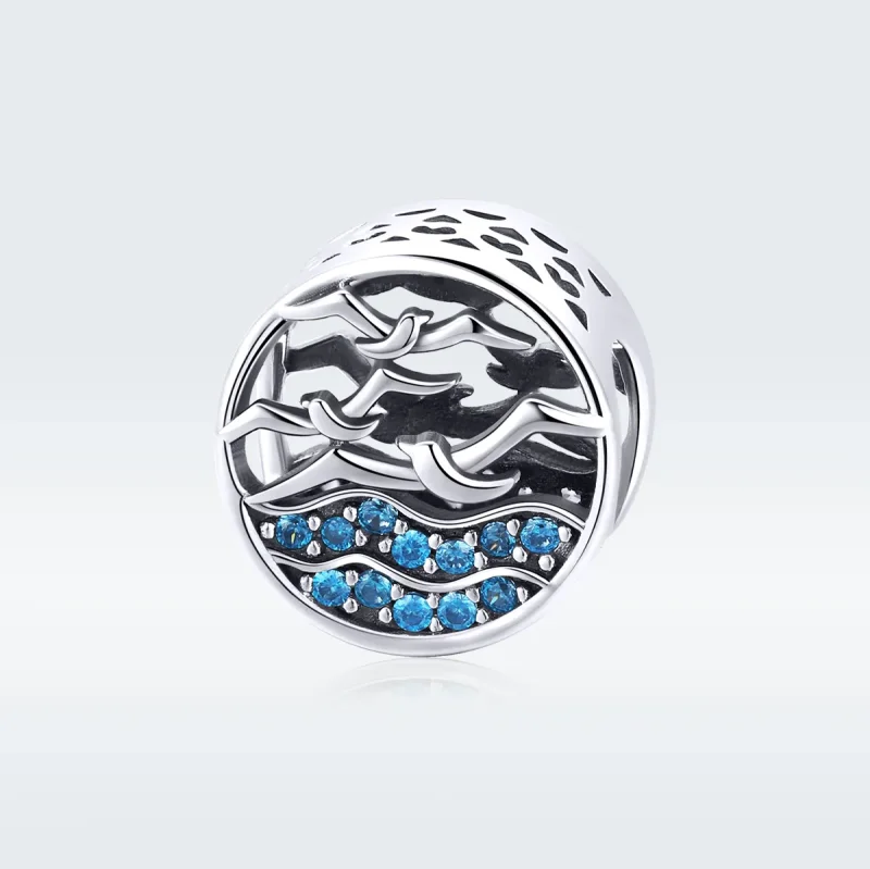(bilde for) Pandora Style Silver Wave & Seagulls Charm - SCC1454 - Vis 5