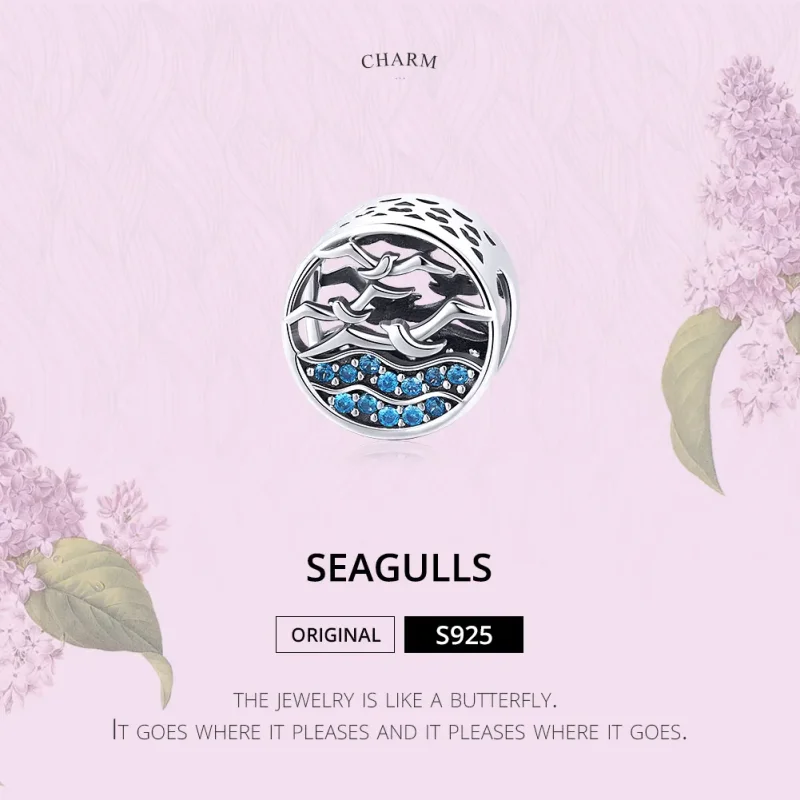 (bilde for) Pandora Style Silver Wave & Seagulls Charm - SCC1454 - Vis 6