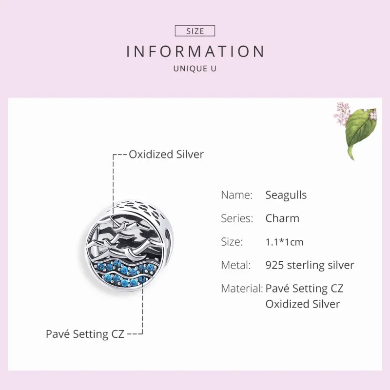 (bilde for) Pandora Style Silver Wave & Seagulls Charm - SCC1454 - Vis 7