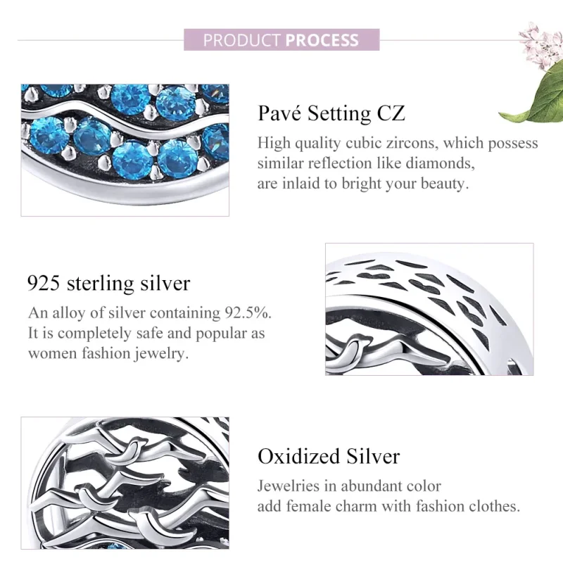 (bilde for) Pandora Style Silver Wave & Seagulls Charm - SCC1454 - Vis 8