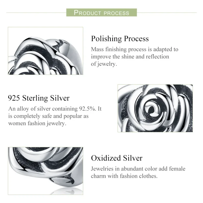 (bilde for) Pandora Style Silver White Rose Charm - SCC1101 - Vis 7