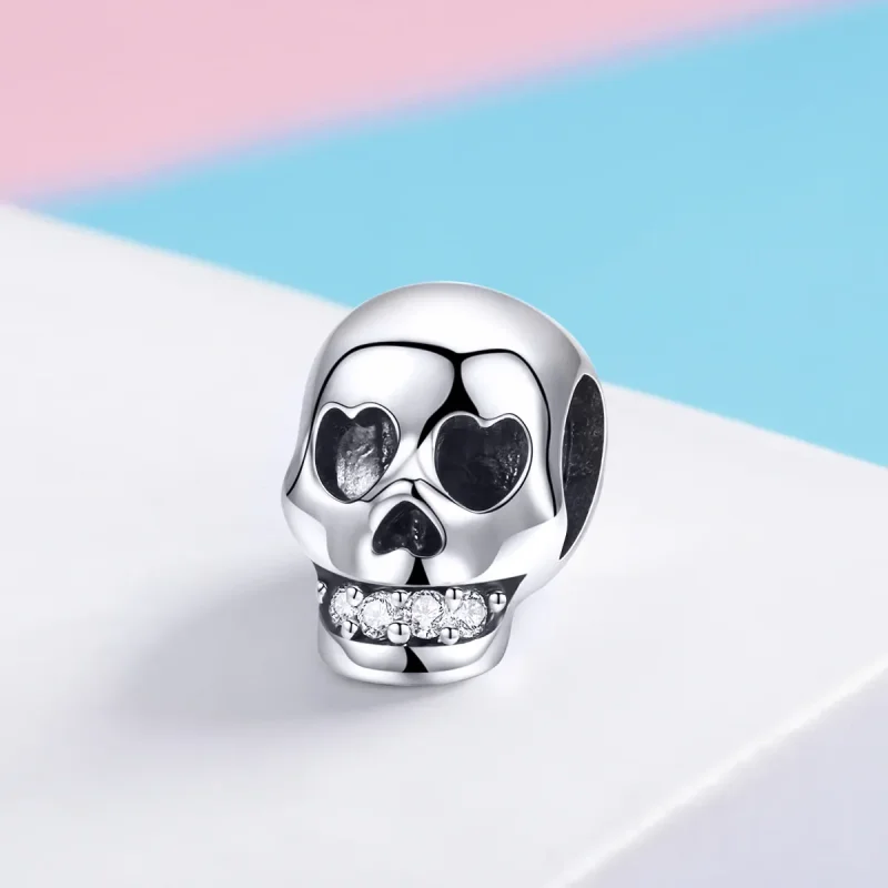 (bilde for) Pandora Style Silver White Skull Charm - SCC965 - Vis 2