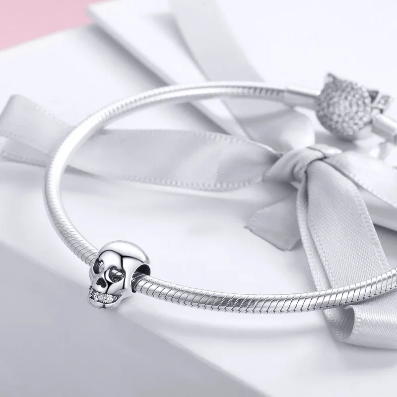 (bilde for) Pandora Style Silver White Skull Charm - SCC965 - Vis 3