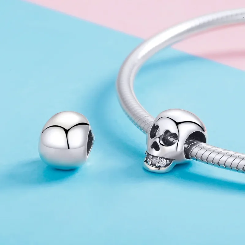 (bilde for) Pandora Style Silver White Skull Charm - SCC965 - Vis 4