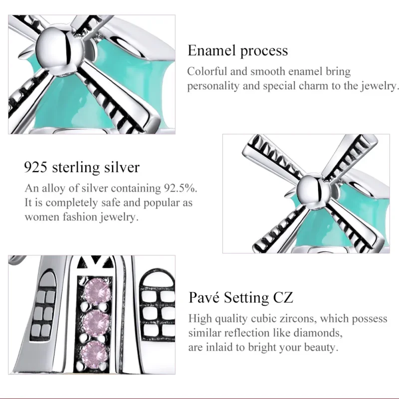 (bilde for) Pandora Style Silver Windmill Charm - SCC1739 - Vis 7
