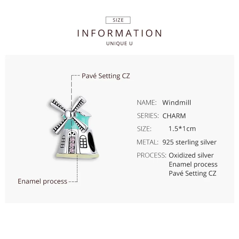 (bilde for) Pandora Style Silver Windmill Charm - SCC1739 - Vis 8