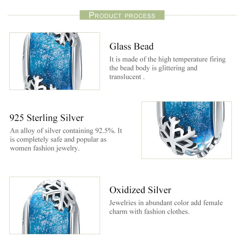 (bilde for) Pandora Style Silver Winter Frozen Snowflakes Charm - SCC862 - Vis 7