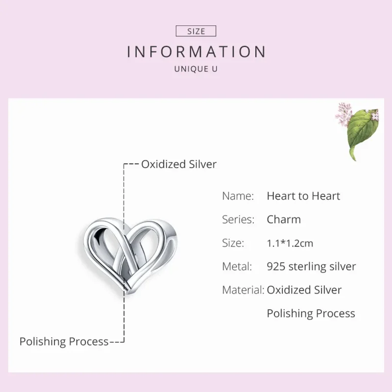 (bilde for) Pandora Style Silver You And Me Heart to Heart Charm - SCC1552 - Vis 7