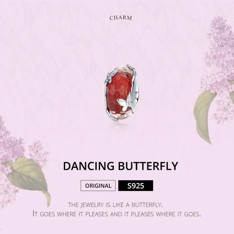 (bilde for) Pandora Style Sølv Dansende Sommerfugl Murano Glass Charm - SCC1256 - Vis 2