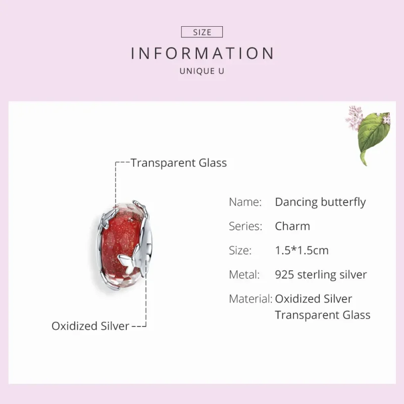 (bilde for) Pandora Style Sølv Dansende Sommerfugl Murano Glass Charm - SCC1256 - Vis 3