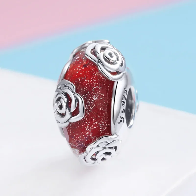 (bilde for) Pandora Style Sølv Duftende Rose Glass Murano Charm - SCC1030 - Vis 2