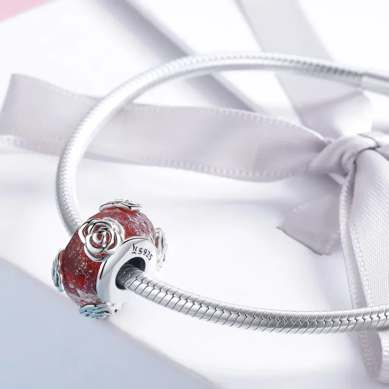 (bilde for) Pandora Style Sølv Duftende Rose Glass Murano Charm - SCC1030 - Vis 3