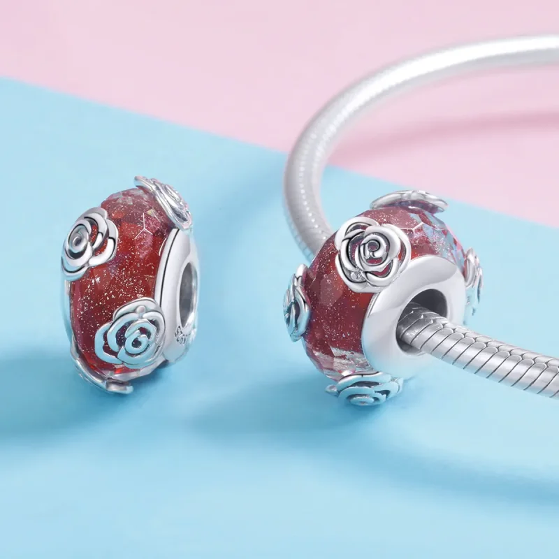 (bilde for) Pandora Style Sølv Duftende Rose Glass Murano Charm - SCC1030 - Vis 4