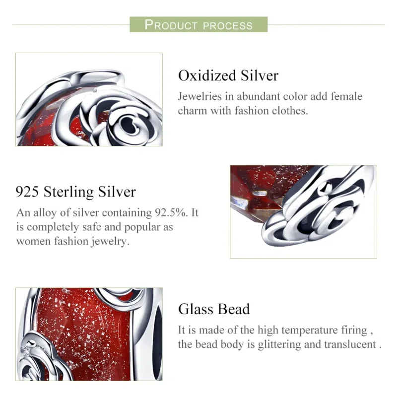 (bilde for) Pandora Style Sølv Duftende Rose Glass Murano Charm - SCC1030 - Vis 6
